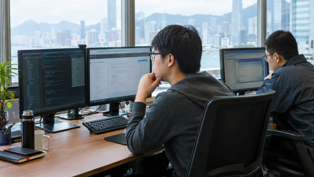 香港資訊技術人員檢查系統接口文件的場景