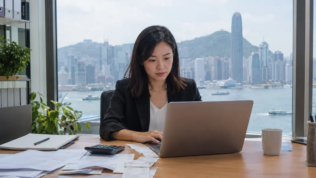 香港財務人員在電腦前整理資訊科技項目成本項目的場景