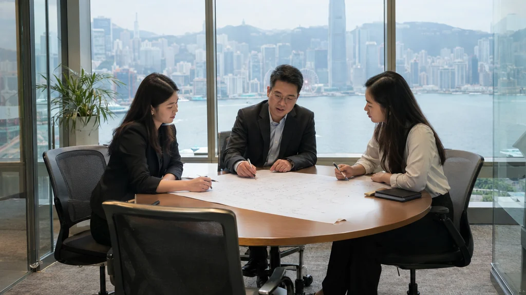 香港顧問團隊與客戶在會議室梳理業務流程的場景